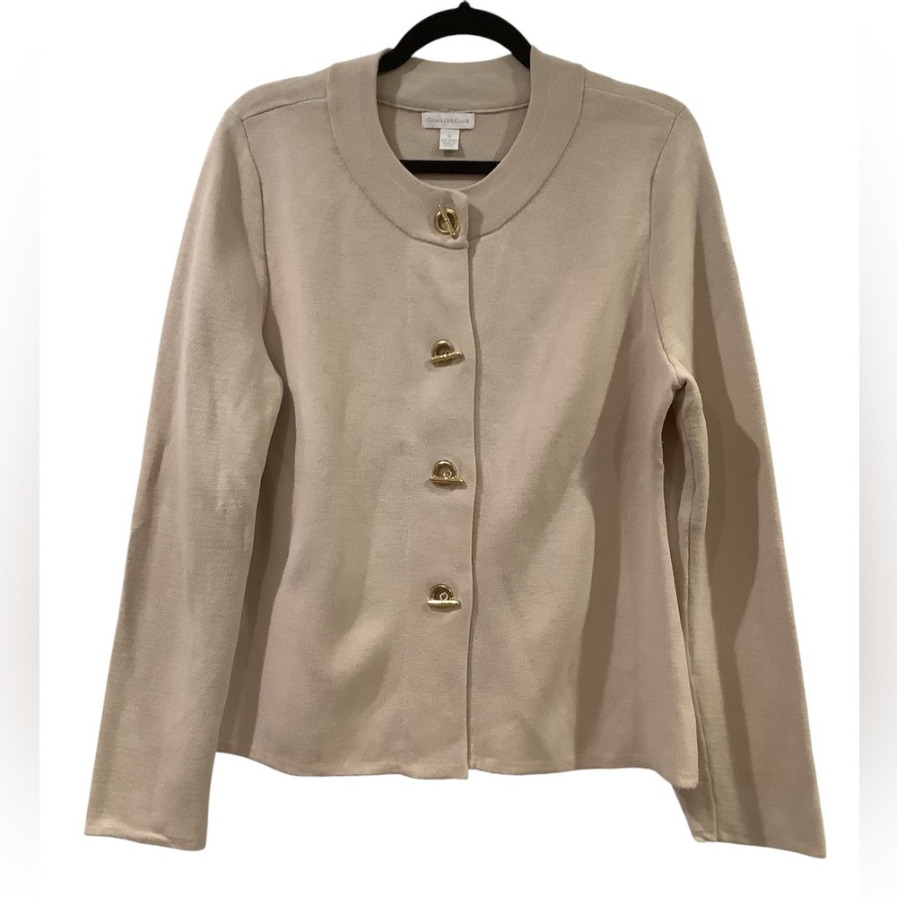 Charter Club Cream Knit Cardigan with Gold Accent Size XL